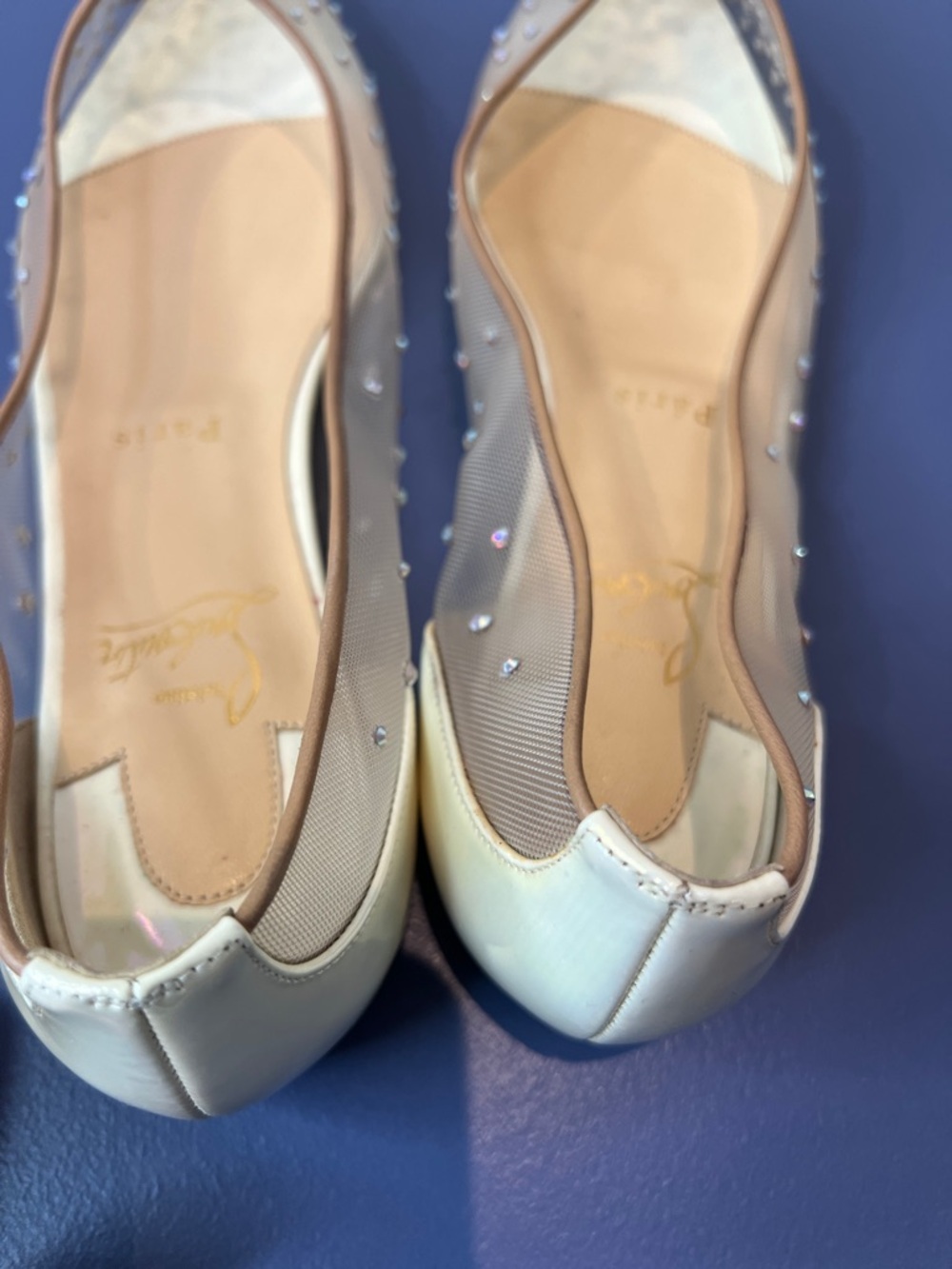 Christian Louboutin Follies Strass Ballet Flats Beige Mesh Leather EU 38.5 - Picture 10 of 12